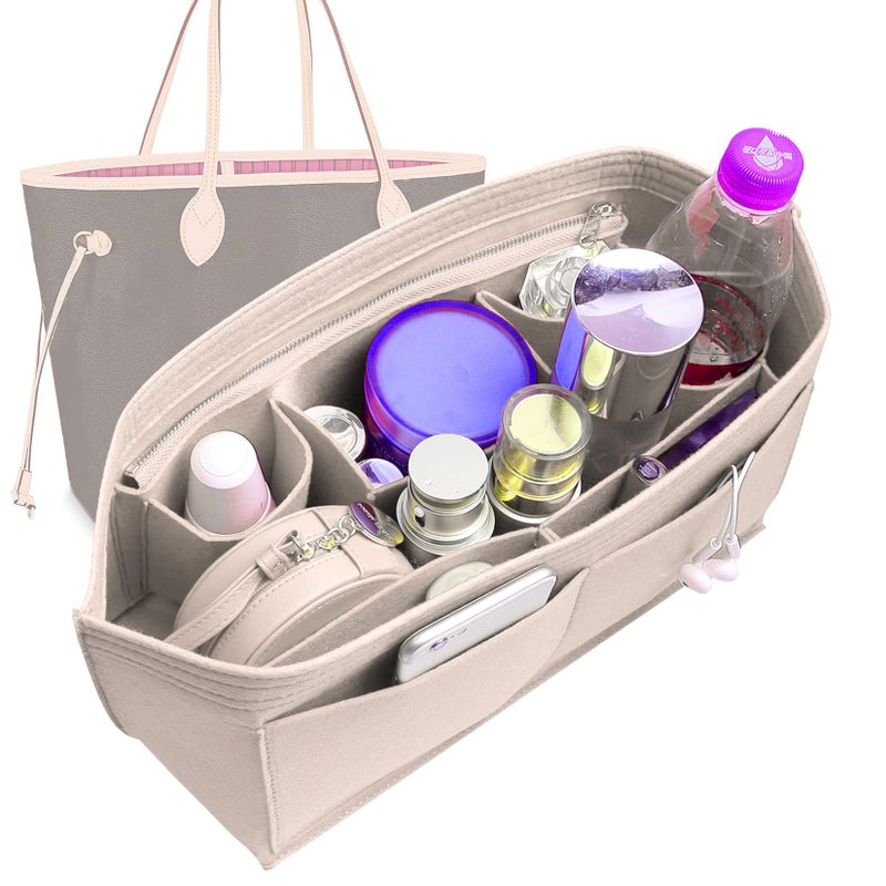 Doxo Purse Organizer Insert Handbag&Tote Felt Bag Fits for Speedy 35 and Neverfull MM(Beige-L)